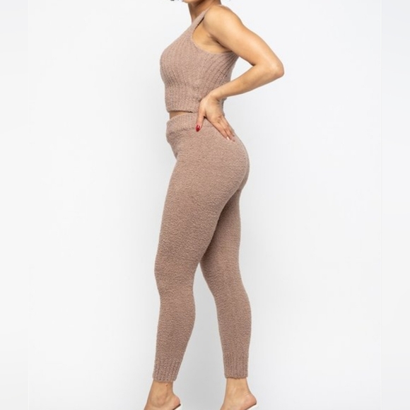 3PC Soft Sweater feel Teddy Bear set Long sleeve cardigan cropped tank leggings - Picture 2 of 5